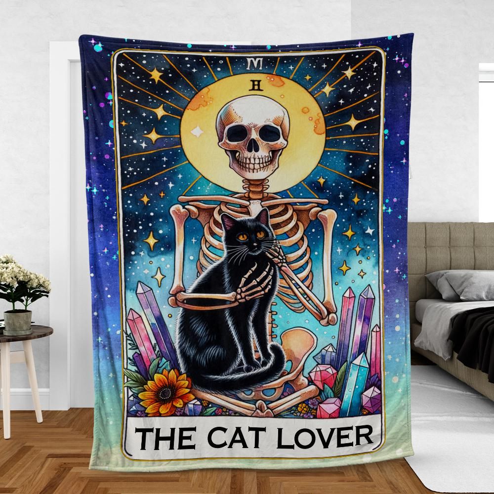 Tarot card Skull Black cat Gothic blanket-MoonChildWorld