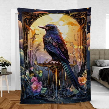 Tarot card Black Raven Gothic blanket-MoonChildWorld