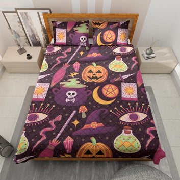 Cute Halloween Witch Quilt Bedding Set