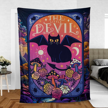 Witchy Tarot Card Devil Black Cat Blanket-MoonChildWorld
