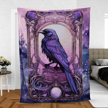 Witchy Tarot Card Dark Crow Blanket-MoonChildWorld