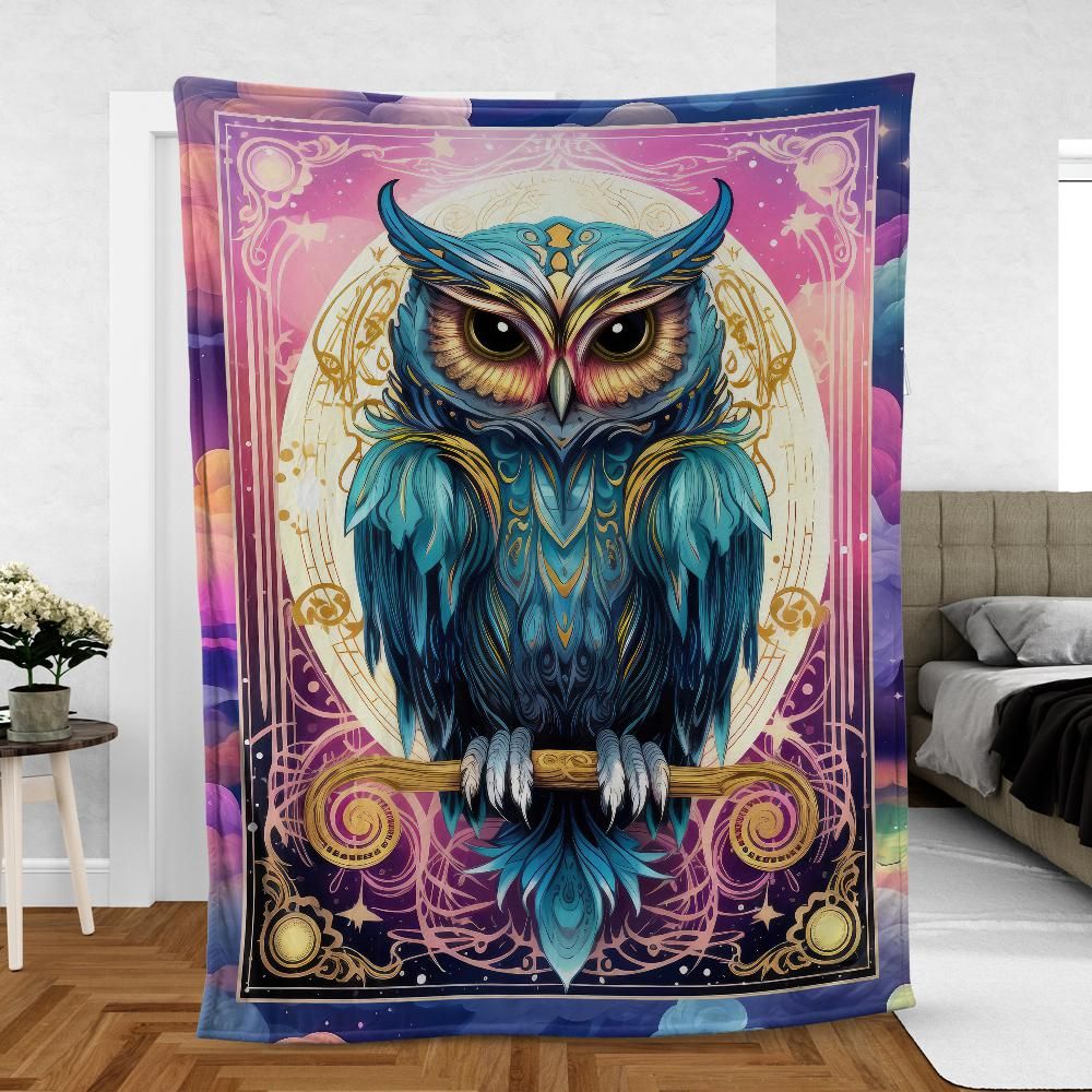 Tarot Card Mystic Owl Witchy Blanket-MoonChildWorld