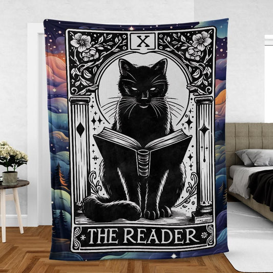 Witchy Tarot Card Black Cat Blanket