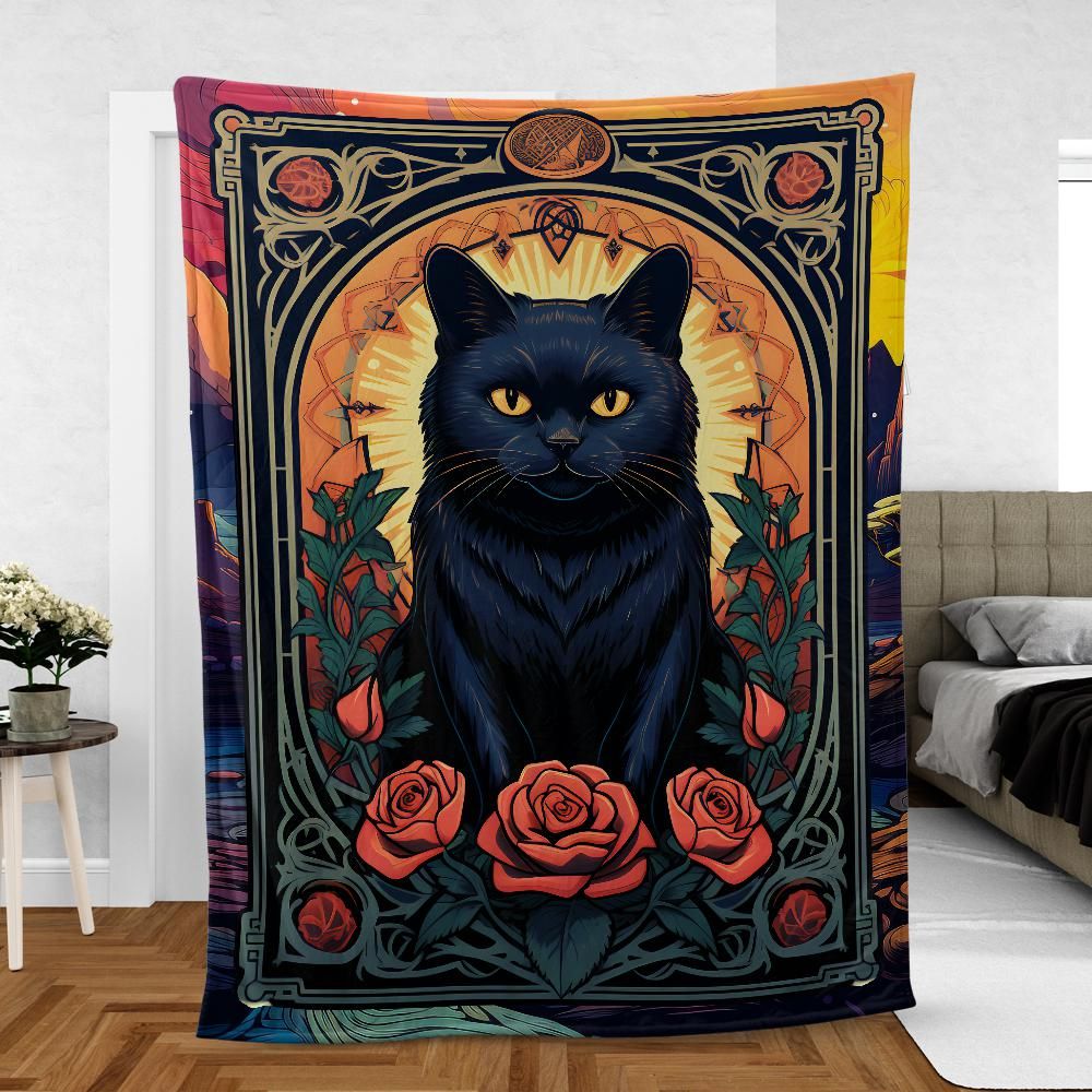 Tarot card Black cat Gothic blanket-MoonChildWorld