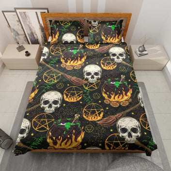 Halloween Witch Skull Gothic Quilt Bedding Set