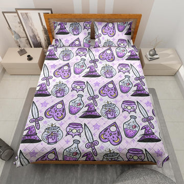 Purple Celestial Witch Halloween Quilt Bedding Set-MoonChildWorld