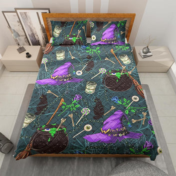 Witch Halloween quilt bedding set