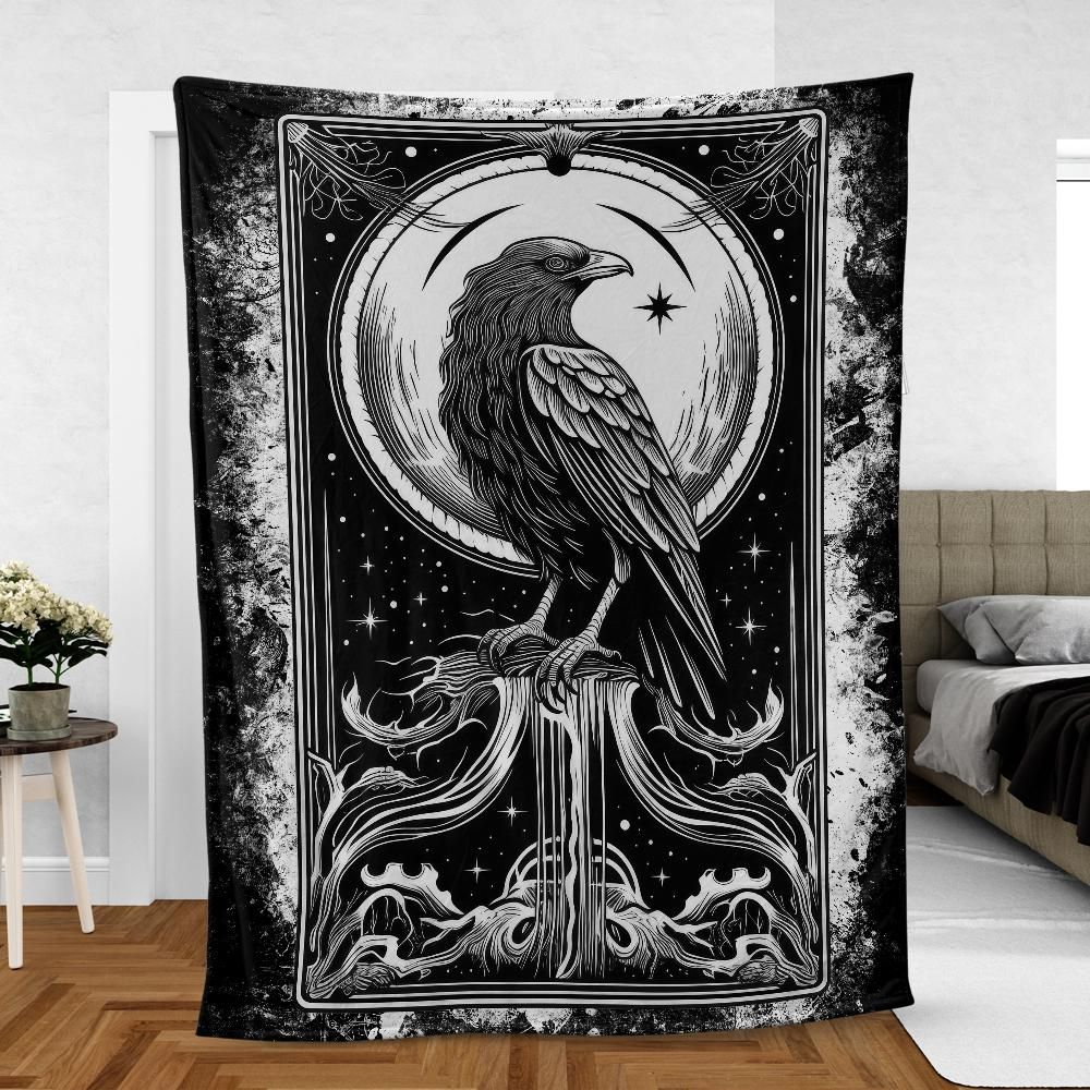 Tarot Card Dark Crow Moon Goth Blanket-MoonChildWorld