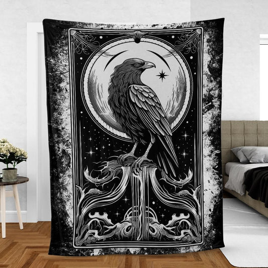 Tarot Card Dark Crow Moon Goth Blanket
