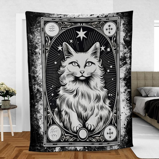 Tarot Card Occult Cat Witchy Blanket