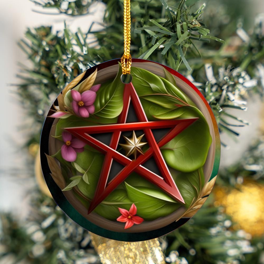 Floral Pentagram Pagan Christmas ornament-MoonChildWorld