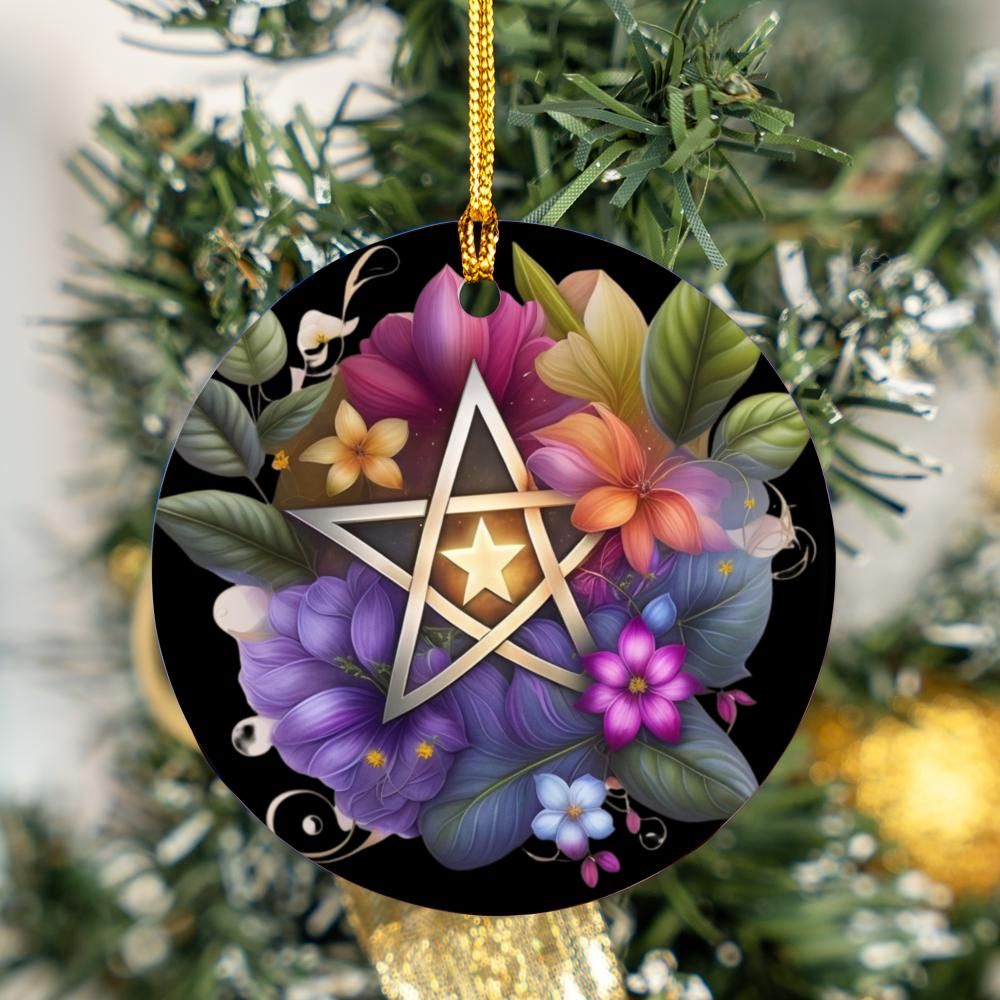 Floral Pentagram Pagan Christmas ornament-MoonChildWorld