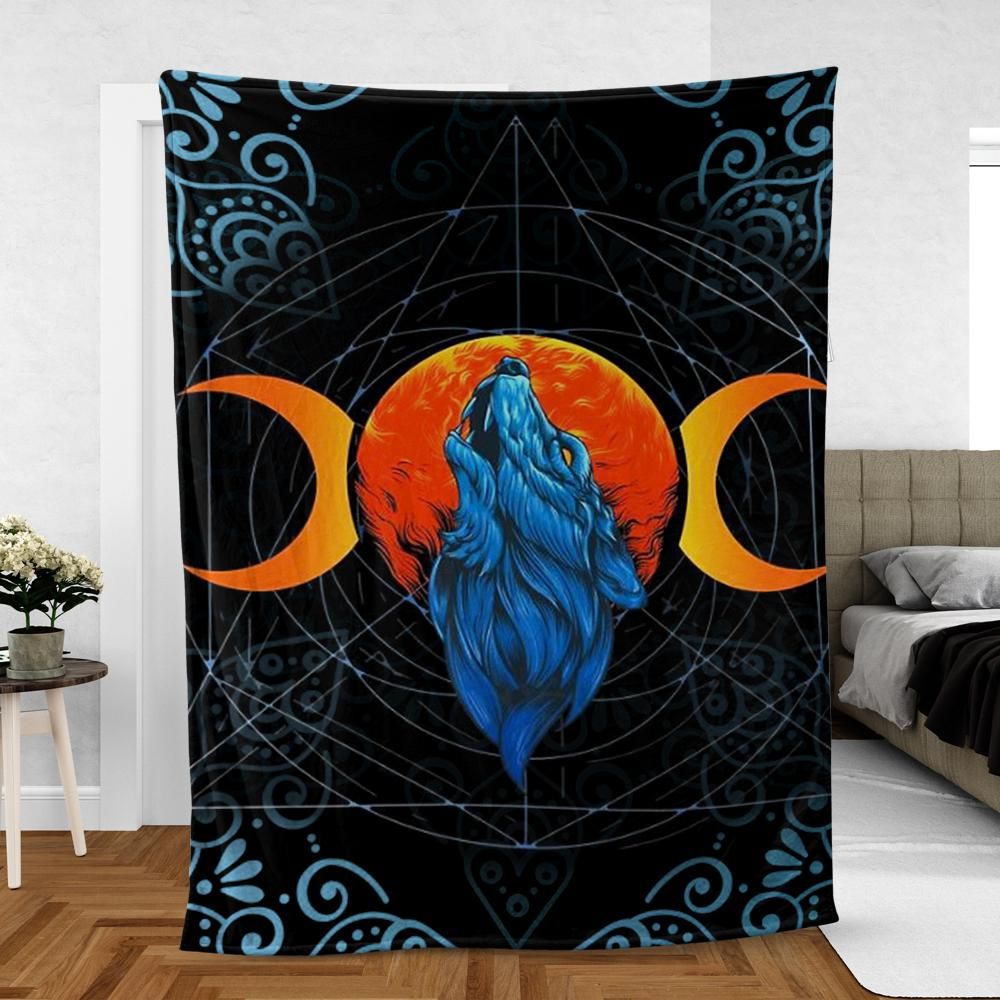 Wicca moon wolf Fleece Blanket-MoonChildWorld