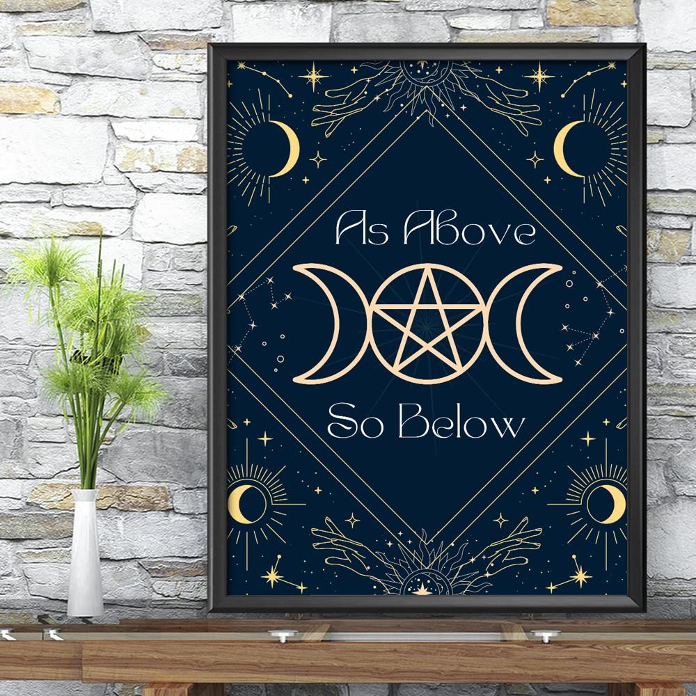 As above so below Poster Wicca triple moon poster-MoonChildWorld