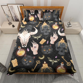 Skull Raven Cat Gothic Quilt Bedding Set