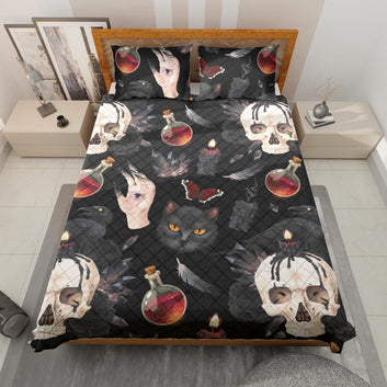 Raven Cat Witch Gothic Quilt Bedding Set