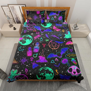 Moon Bat Witchcraft Quilt Bedding Set