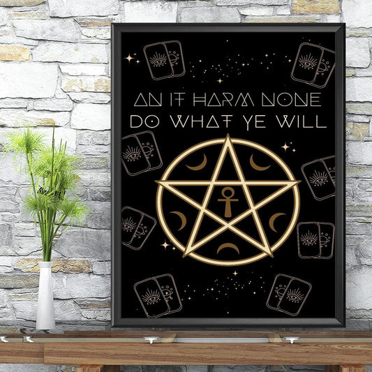 Harm none pentagram wicca poster