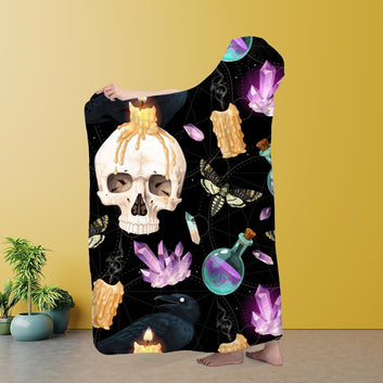 Skull Raven Witchcraft Hooded Blanket Gothic Witch Hooded Blanket-MoonChildWorld