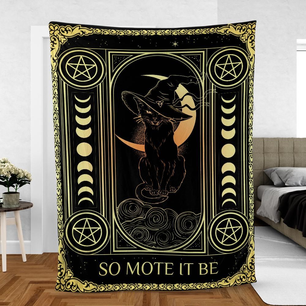 Black cat blanket witch Fleece Blanket-MoonChildWorld