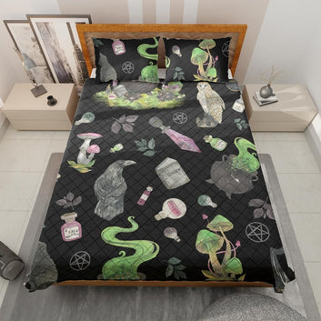 Witch Pattern Hallloween Quilt Bedding Set