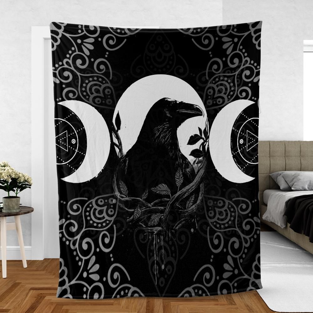 Gothic moon raven blanket witchy Fleece Blanket-MoonChildWorld