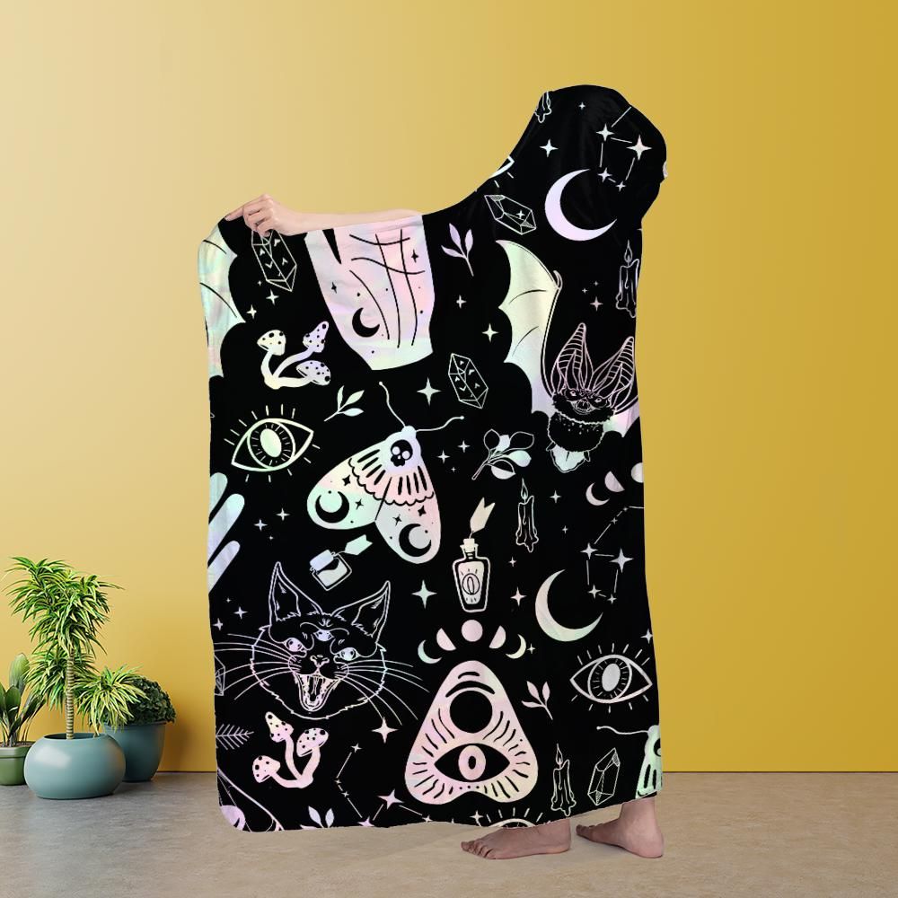 Witch Pattern Hooded Blanket Witchy Hooded Blanket-MoonChildWorld