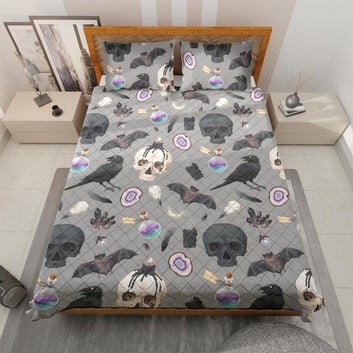 Skull Raven Gothic Quilt Bedding Set