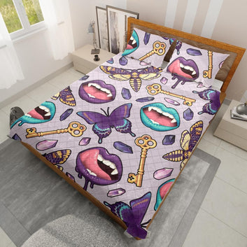 Moths and crystals Witchy Quilt Bedding Set-MoonChildWorld
