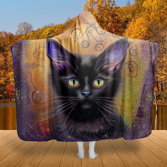 Black Cat Hooded Blanket Wicca Hooded Blanket-MoonChildWorld