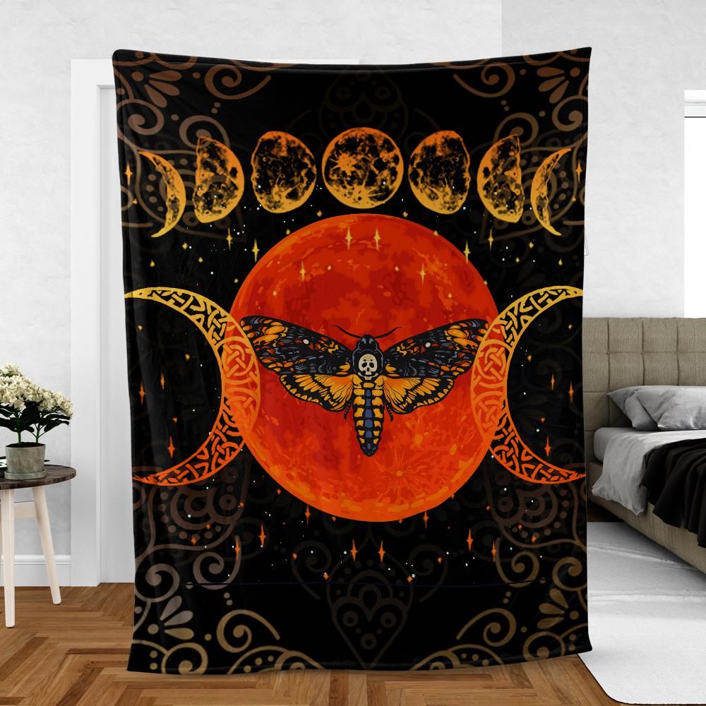 Death moth wicca Fleece Blanket-MoonChildWorld