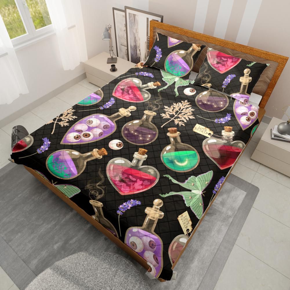 Potion and moth Witchy Quilt Bedding Set-MoonChildWorld