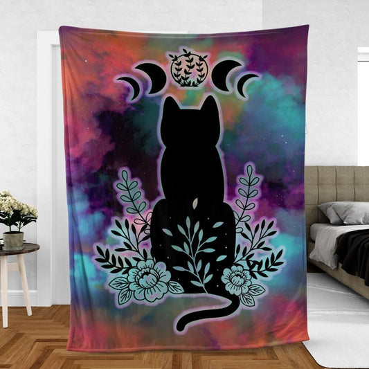 Magic cat Fleece Blanket Witchy Blanket-MoonChildWorld