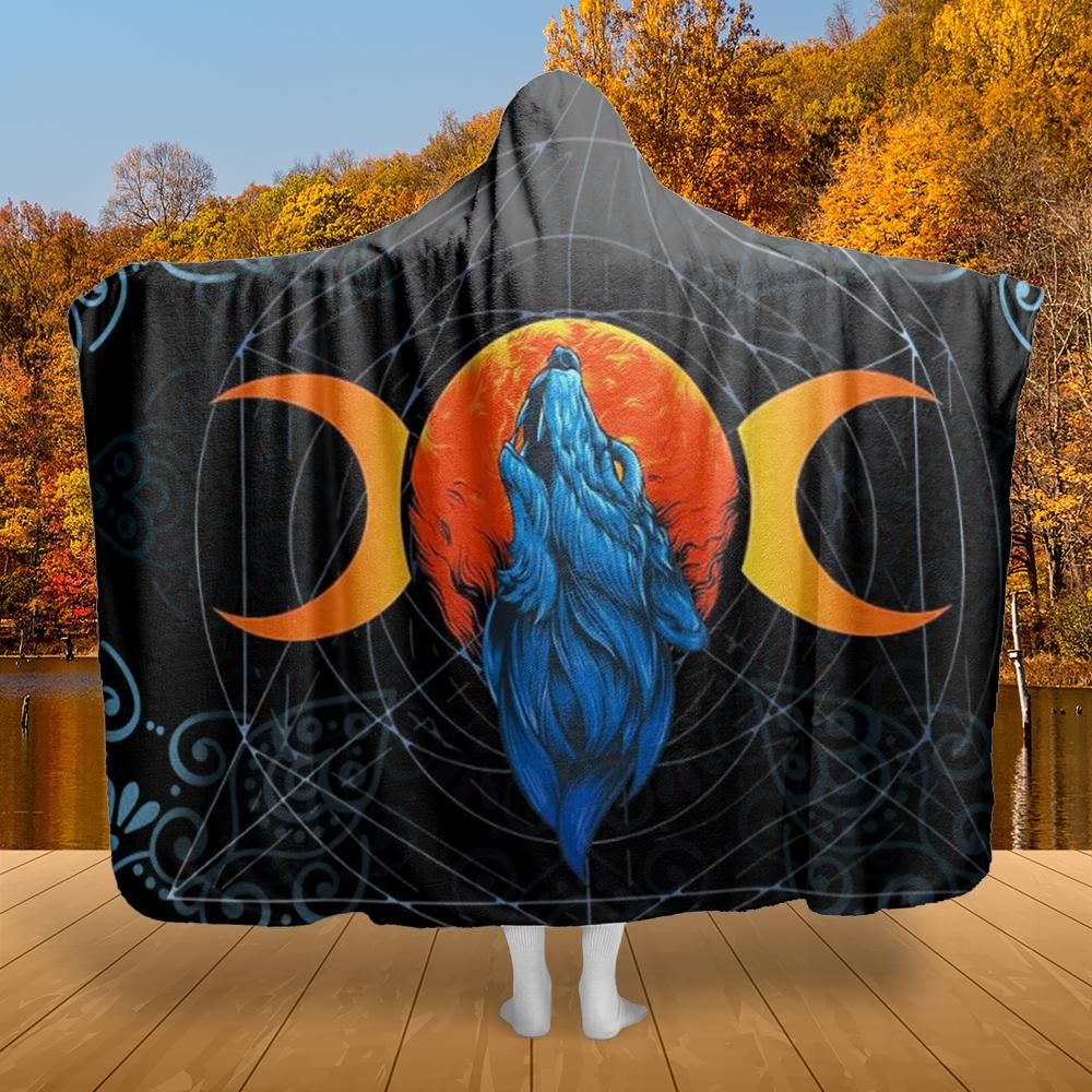 Moon Wolf wicca Hooded Blanket-MoonChildWorld
