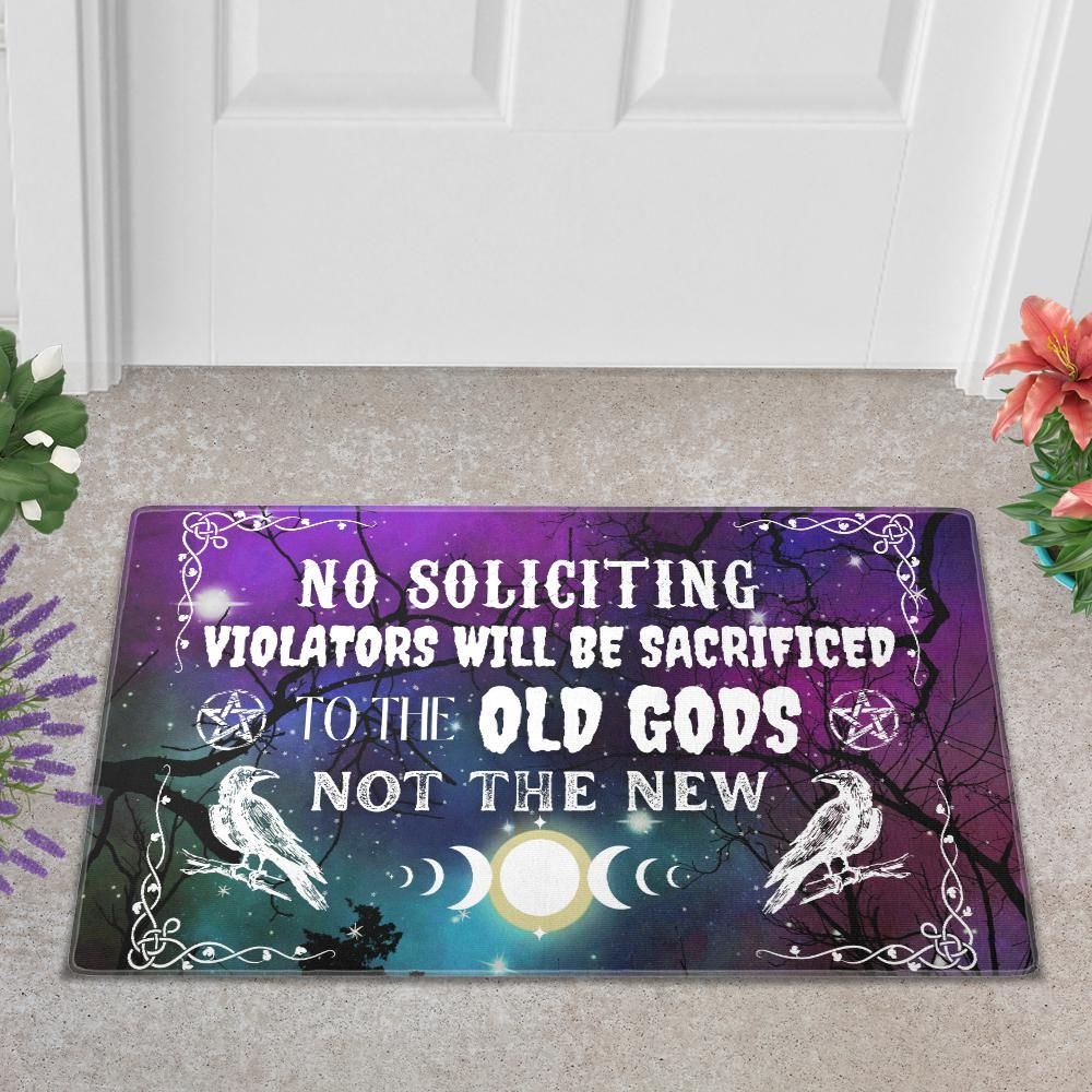 No Soliciting Violators will be sacrificed to the Old Gods Doormat Witch Doormat-MoonChildWorld