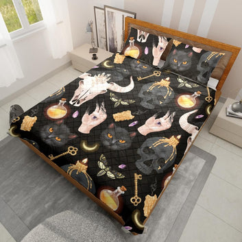 Skull Raven Cat Gothic Quilt Bedding Set-MoonChildWorld